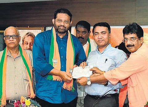Goa Congress MLAs joining the BJP in the presence of Chief Minister Pramod Sawant in Panaji on Wednesday | PTI