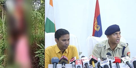 (L-R) Two minor sisters found hanging from tree in UP's Lakhimpur, SP Lakhimpur Kheri Sanjeev Suman addresses a press conference (Photo | PTI)