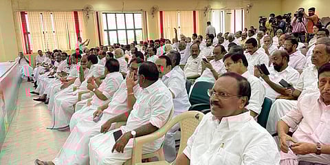 The Congress leaders at the KPCC general body meeting.