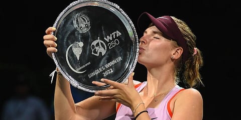 Linda Fruhvirtova celebrates after winning the Chennai Open title (Photo | Ashwin Prasath)