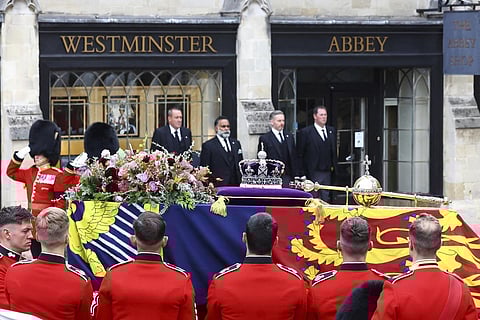 Queen Elizabeth II is laid to rest on Monday, after a grand state funeral attended by leaders from around the world, and a historic last ceremonial journey through the packed streets of London. (Photo | AP)