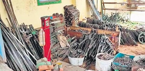 Power loom machinery at a scrap yard in Tiruppur district on Monday | Express
