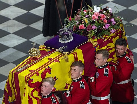 Kings and queens, world leaders, tearful mourners bid a final farewell to Queen Elizabeth II on Monday, as Britain's longest-serving monarch was laid to rest in a historic funeral ceremony. A Committal Service concluded the public-facing aspect of the funeral before a private burial ceremony at St.George's Chapel in Windsor Castle on Monday evening. (Photo | AP)