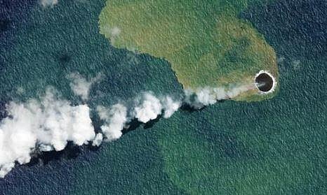 The handout photograph released by Planet Labs PBC shows seismic activity and venting at the Home Reef Volcano, an underwater volcano in Tonga that has re-emerged. (Photo | AFP)
