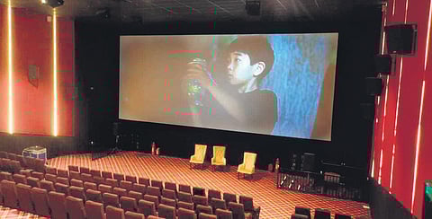 A cinema screen at the new multiplex in Srinagar’s Shivpora area | express