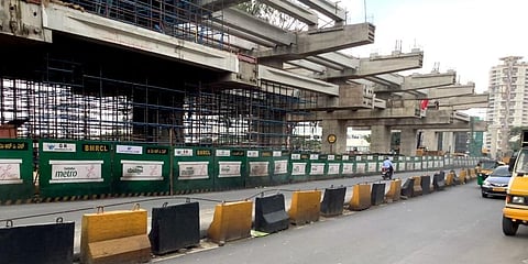 Shot of the JP Nagar IVth Phase Metro station being built on the Kalena Agrahara-Nagawara Line of Metro Phase-2. (Photo | ENS)