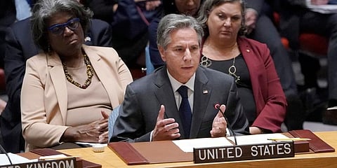 United States Secretary of State Antony Blinken speaks during a high level Security Council meeting on the situation in Ukraine. (Photo |AP)