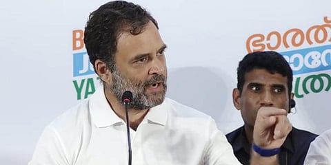 Congress leader Rahul Gandhi addresses a press conference during the party's 'Bharat Jodo Yatra', in Kerala's Ernakulam district. (PTI Photo)