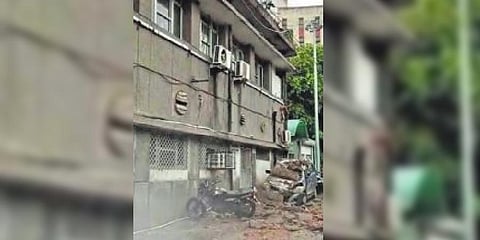 The damaged parapet of Hindu Rao Hospital on Friday | Express