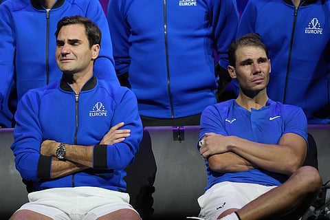 Tennis icon Roger Federer ended his illustrious career on September 24 with a doubles match in the Laver Cup in which he paired up with his great rival Rafael Nadal. Check out poignant moments from his emotional farewell. (Photos | AP)