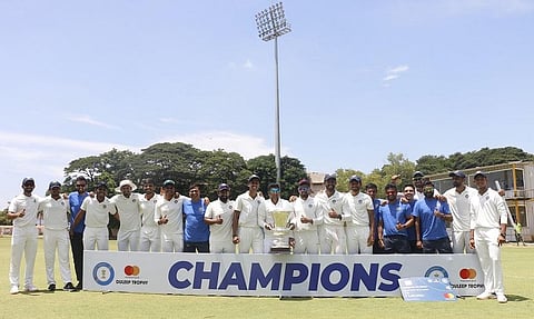 Ajinkya Rahane leads West Zone to glory from the jaws of defeat.  The victors all smiles.  (Photo |S Senbagapandiyan / EPS )