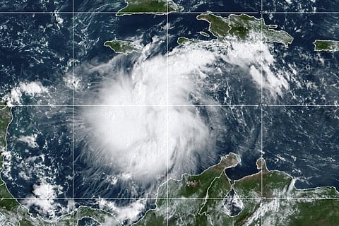 The satellite image of Tropical Storm Ian over the central Caribbean on Sept. 24, 2022. (Photo | AP)