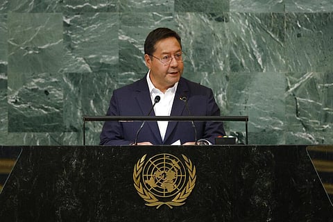 President of Bolivia Luis Arce addresses the 77th session of the United Nations General Assembly, at U.N. headquarters. (Photo | AP)