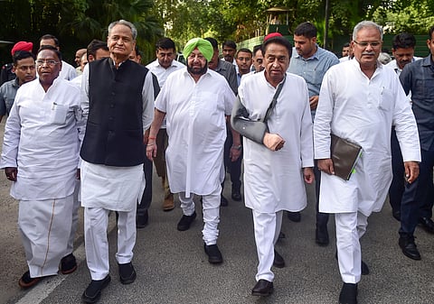 Where is the Congress Heading?:  Seen in this snap from the past are Ashok Gehlot,  Kamal Nath, Amarinder Singh,  Bhupesh Baghel, and V Narayanasamy.