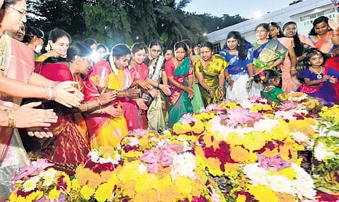 Governor Tamilisai Soundararajan participates in Bathukamma celebrations at Raj Bhavan on Sunday