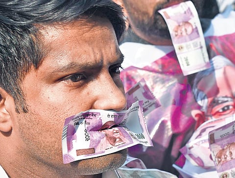 Congress protests against the 2016 demonetisation. | Shekhar Yadav
