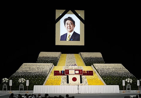 A rare and controversial state funeral for assassinated former Prime Minister Shinzo Abe began Tuesday in tense Japan where the event for one of the country's most divisive leaders has deeply split public opinion. (Photo | AP)