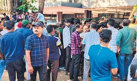 Lakshadweep residents throng the ticket counter at Port office, Willingdon island, Kochi | Express