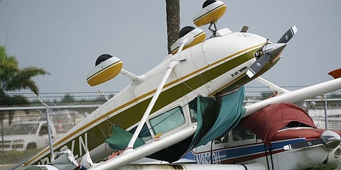 An airplane overturned by a likely tornado produced by the outer bands of Hurricane Ian is shown, Wednesday, Sept. 28, 2022.(Photo | AP)