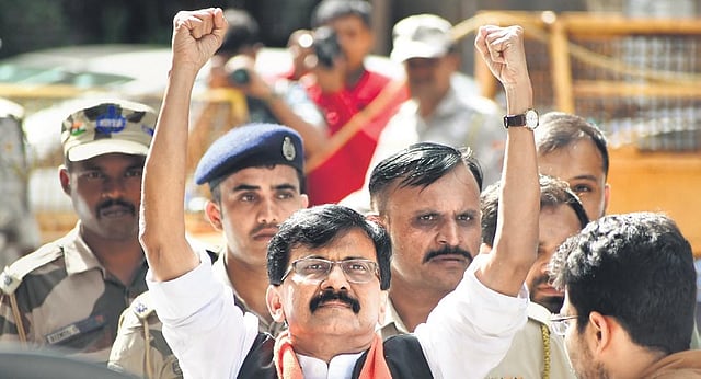 Shiv Sena leader Sanjay Raut - Patra Chawl scam case: Alleged money laundering from a Rs 1,034-crore alleged land scam related to the re-development of the chawl in Mumbai’s Goregaon. Current Status: He is currently in the Enforcement Directorate's custody. (Photo | PTI)