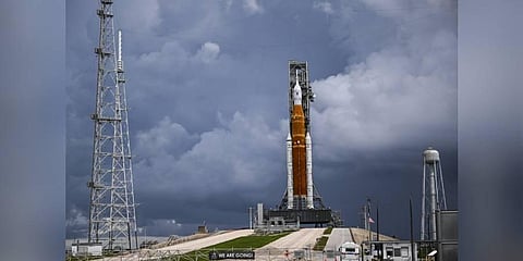 The Artemis I unmanned lunar rocket sits on the launch pad at the Kennedy Space Center. NASA will make a second attempt to launch its powerful new Moon rocket. (Photo | AFP)