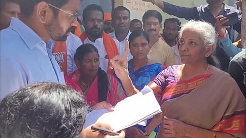 Union Finance Minister Nirmala Sitharaman lashed out at Kamareddy Collector Jitesh V Patil in Banswada Assembly constituency on September 2, 2022. (Photo | EPS)