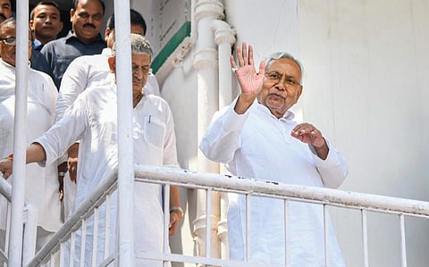 Bihar Chief Minister Nitish Kumar visits the Janata Dal (United) office to inspect the preparation for the party's national executive and national council meetings, in Patna. (Photo | PTI)