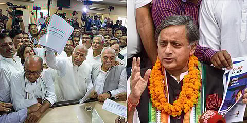 Senior Congress leaders Mallikarjun Kharge (L) and Shashi Tharoor (R) filed their nominations for the Congress president election on September 30, 2022. (Photos | PTI)