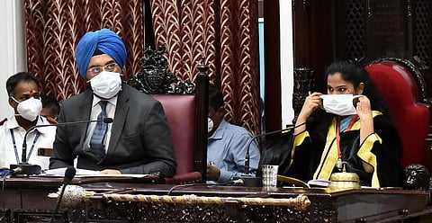 Mayor R Priya and Commissioner Gagandeep Singh Bedi during the council meeting held at Ripon Building. (Photo |  P Jawahar)
