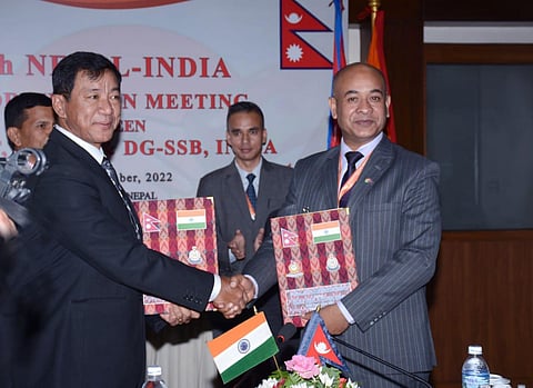 Director General, Sashastra Seema Bal (SSB), India with Inspector General, Armed Police Force APF), Nepal. (Photo | SSB)