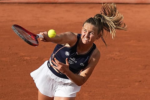 France's Fiona Ferro serves to Spain's Paula Badosa at the French Open tennis tournament May 24, 2022, in Paris. (Photo | AP)