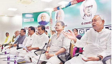 Bihar CM Nitish Kumar along with Janata Dal (United) leaders holds the party’s State Executive Council meeting in Patna on Saturday | PTI