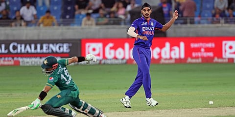India's Arshdeep Singh during the Asia Cup 2022 Super Four match between India and Pakistan, at Dubai International Cricket Stadium in Dubai on September 4, 2022. (Photo | ANI)