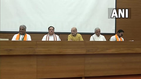 BJP President JP Nadda chairs a meeting of party leaders and Union ministers for the 2024 Lok Sabha elections on Tuesday. (Photo | ANI Twitter)