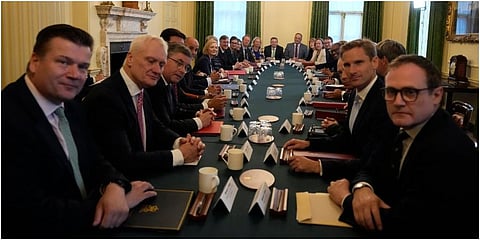 British Prime Minister Liz Truss holds her first cabinet meeting inside 10 Downing Street in London. (Photo | AP)