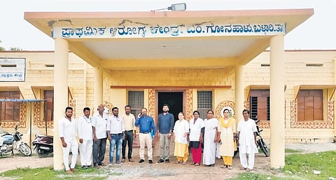 Ballari DHO Dr Janardhana HL and other officials at Gonal village PHC recently