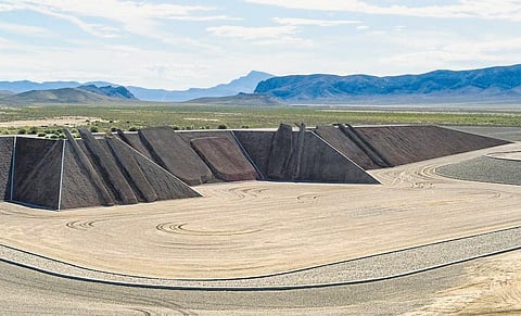 City as moving stone in freeze frame 