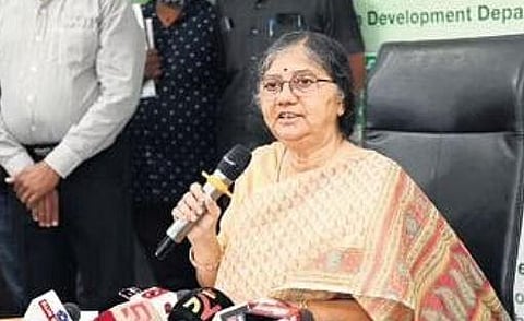 Housing and Urban Development Minister Usha Devi speaking to media