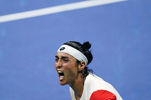 Ons Jabeur, of Tunisia, reacts after a point against Caroline Garcia, of France, during the semifinals of the U.S. Open tennis championships on Thursday, Sept. 8, 2022, in New York. (Photo | AP)