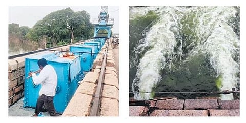 Officials open the gates of Himayatsagar