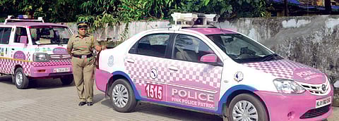 The fleet of Pink Police Patrol vehicles in Kochi