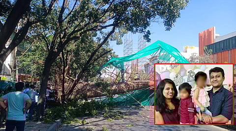 The couple along with their twin children were travelling towards Hebbal when the metro pillar collapsed on the bike.