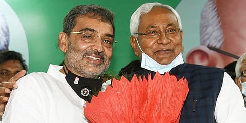 Bihar Chief Minister Nitish Kumar with Upendra Kushwaha. (Photo | ANI)
