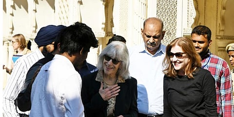 US Embassy Charge d’Affaires, Ambassador Beth Jones and US Consul General Jennifer Larson speak to officials at the Paigah Tombs complex on Tuesday | Vinay Madapu