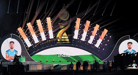 The performers’ stage has been decked up at Barabati Stadium in Cuttack for hockey World Cup inauguration ceremony to be held on Wednesday | EXPRESS