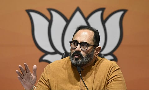 BJP workers welcome Rajeev Chandrasekhar with shawls at Aksharaveedhi Nagar 
in Pettah. 