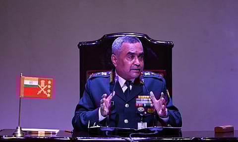 Army Chief Manoj Pande addressing the annual press conference ahead of the Indian Army Day in New Delhi on Thursday. (Photo | Shekhar Yadav, EPS)