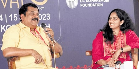 Actor Mukesh speaking at a session of Kerala Literature Festival in Kozhikode