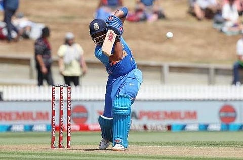 India’s Prithvi Shaw bats during the first One Day International cricket match between New Zealand and India at Seddon Park in Hamilton on February 5, 2020. (Photo | AFP)