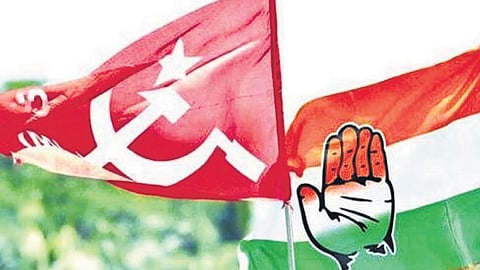 The Communist Party of India-Marxist and the Congress flag used for representational purposes only